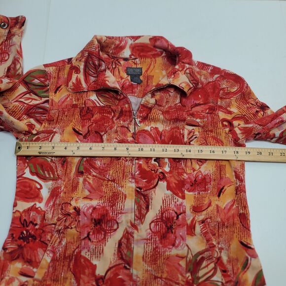 Chicos Additions Floral Red Orange Yellow Beige Zippered Jacket Womens Sz 1 - Picture 13 of 16